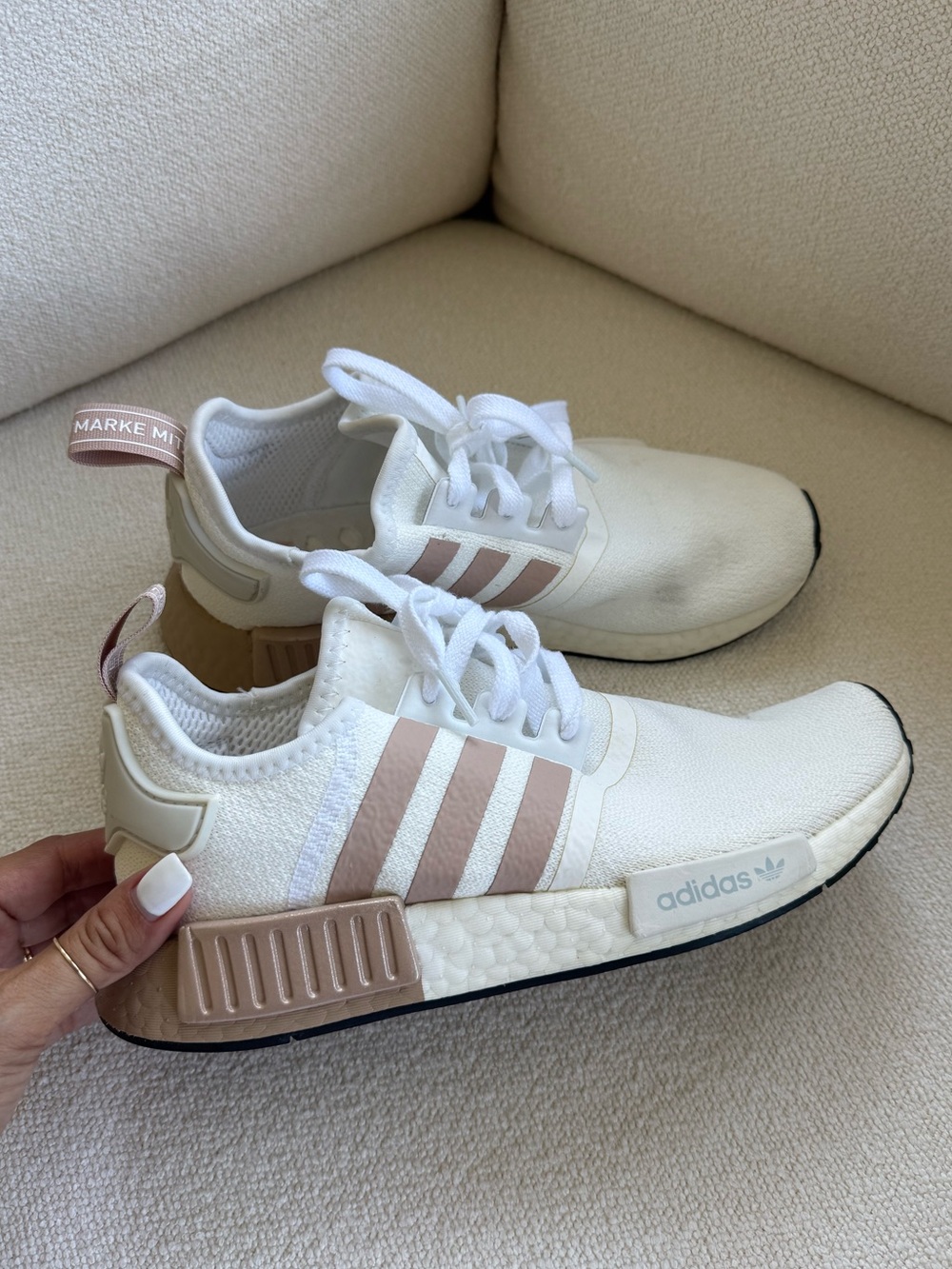 adidas NMD R1 White with Blush Pink Stripes